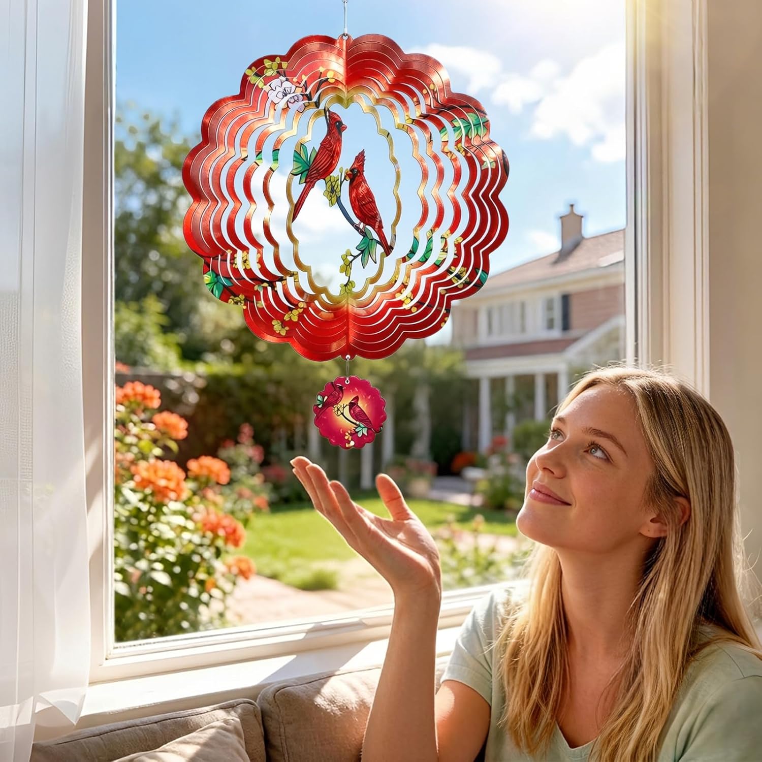 Cardinal Wind Spinner, IDEA SHOW 12Inch Metal 3D Kinetic Metal Wind Spinners, Cardinal Gift for Women, Mom, Garden & Yard Decor Outdoor/Indoor Decoration, Dynamic Art Hanging Sculpture (12In-Cardinal)