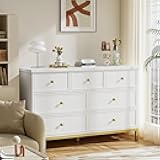 Pamapic Modern 7-Drawer White Dresser,47" White Wooden Dresser for Bedroom, Storage Organizer with Deep Drawers & Metal Handles for Bedroom, Entryway, Hallway