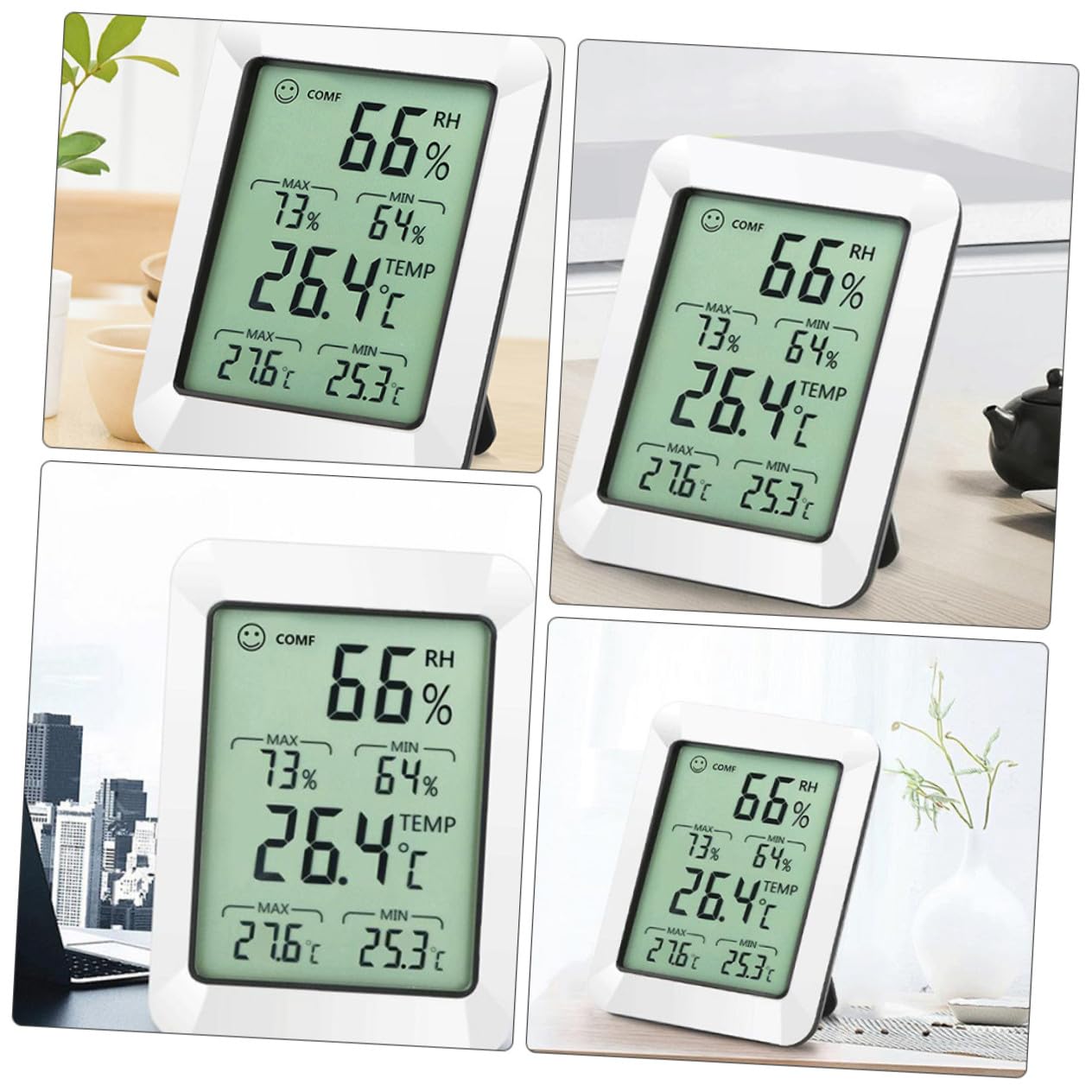 Hemobllo 1pezzi Rilevatore Temperatura e Umidità Digitale Igrometro Elettronico Portatile Supporto e Gancio per Camera da Letto Soggiorno Ufficio e Altri Ambienti senza Batteria