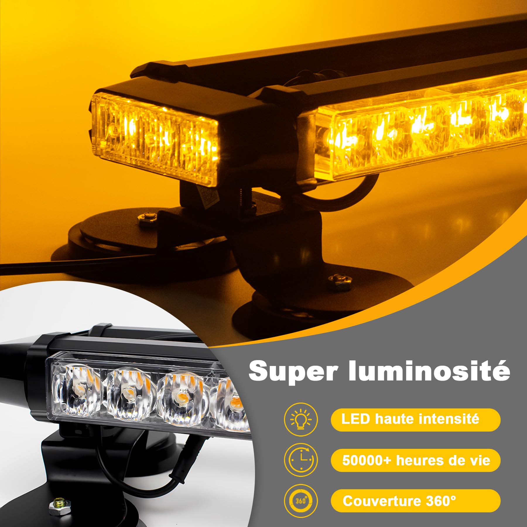 68CM 54 LED Barre Lumineuse Clignotante Stroboscopique, Rampe gyrophare led Gyrophare LED vehicule, Flash barre led stroboscopique, Éclairage Secours Magnétique Toit Voiture Camion Sécurité 12-24V