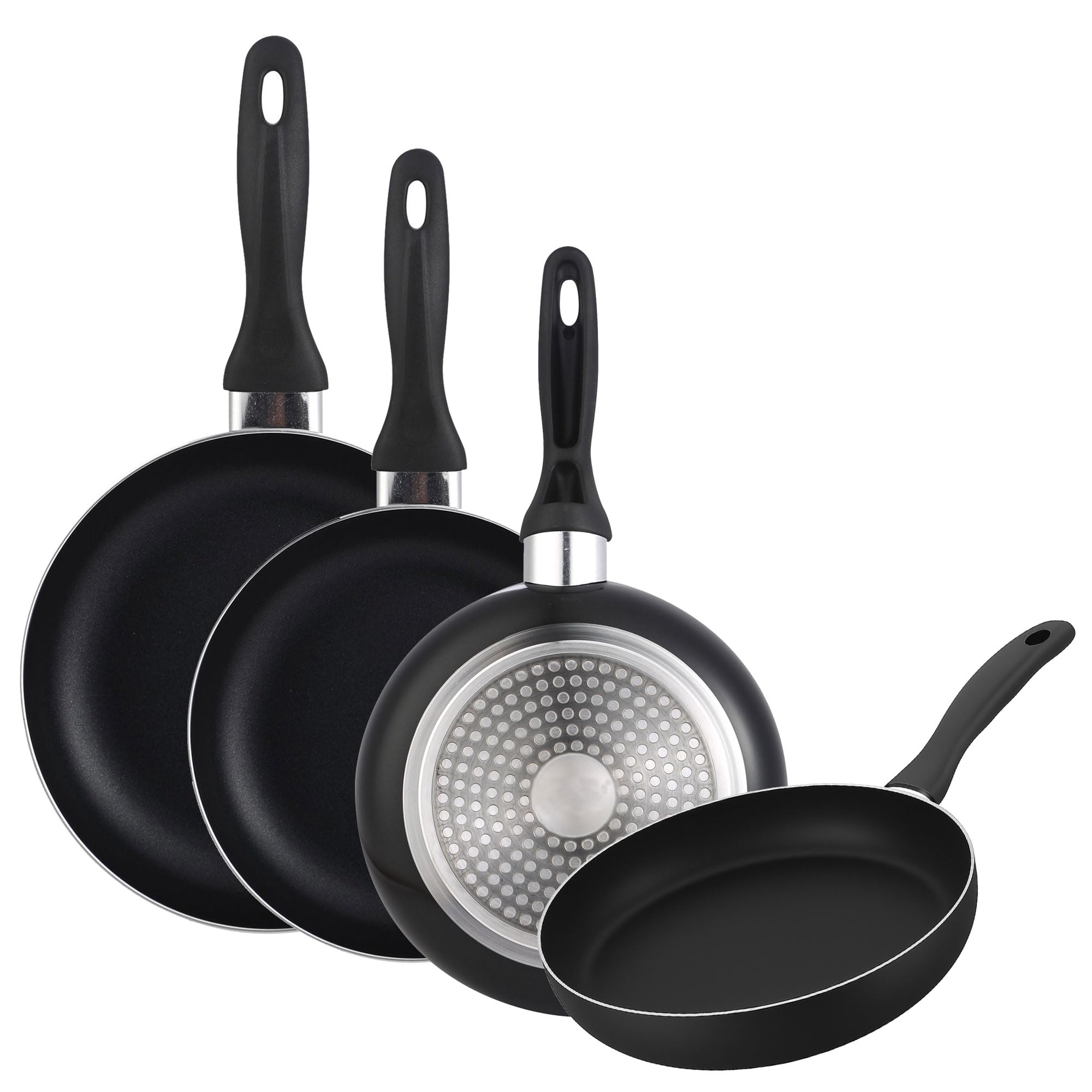 Set of Frying Pans Ø16 Ø20 Ø24 and Ø28 cm Induction Non-Stick Pressed Aluminium in Black