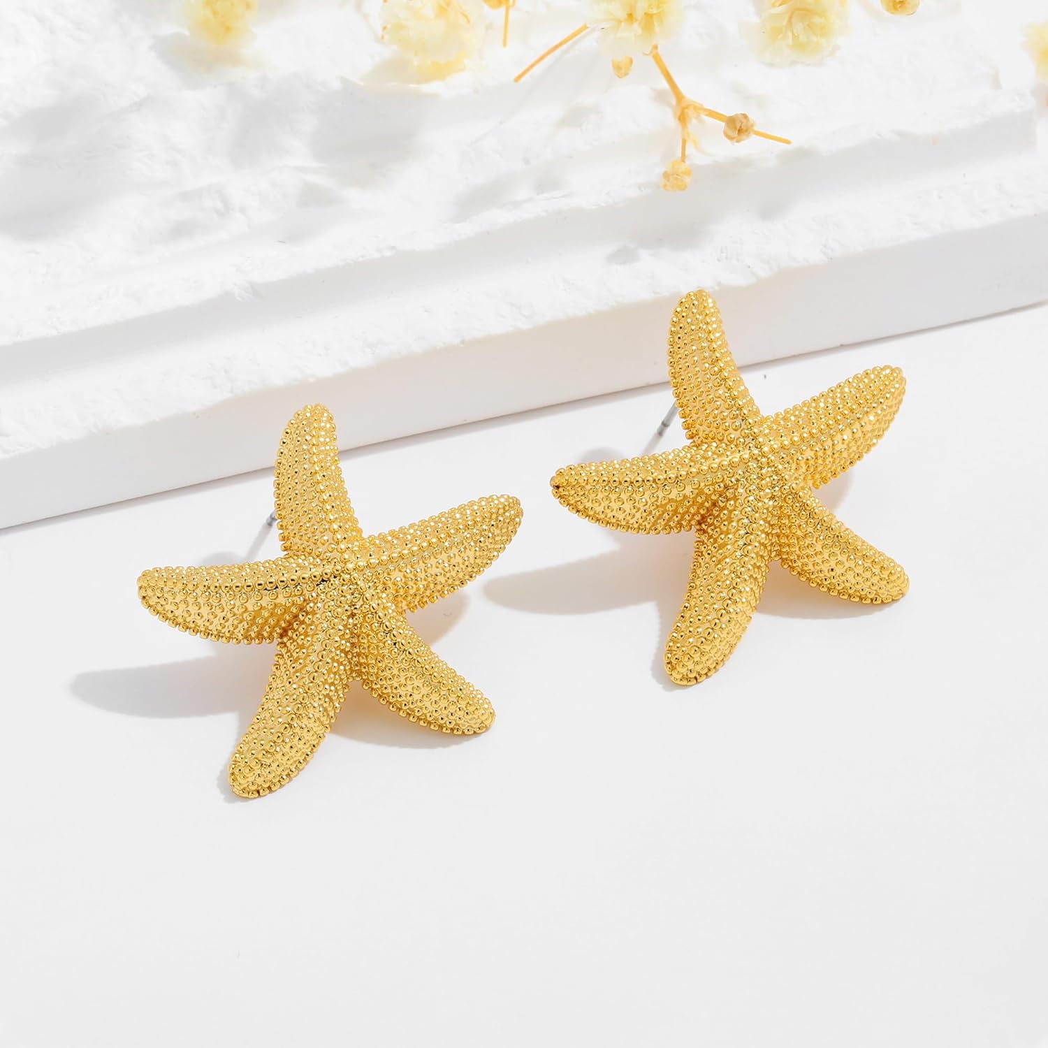 WOWORAMA Chunky Gold Stud Earrings - Seashell Starfish Vintage Boho Ocean Sea Scallop Shell Statement Earrings - Image 5