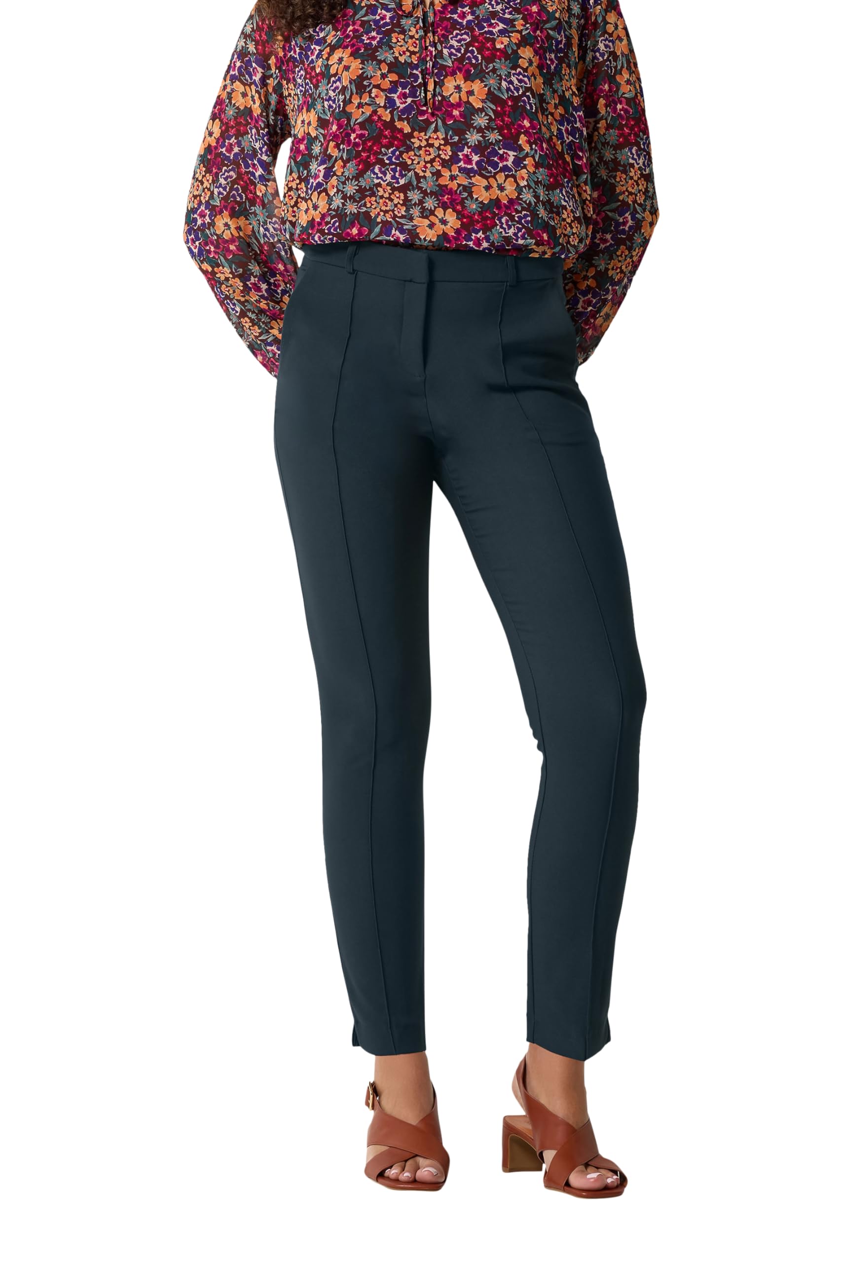 M&Co Women's Navy Blue Pintuck Tailored Trousers