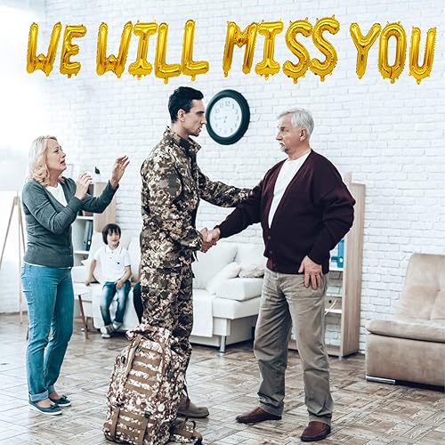 Miniatura 6 de Cartel de globos dorados con texto en inglés «We Will Miss You» para fiestas de despedida, oficina, trabajo, fiesta de jubilación, despedida,