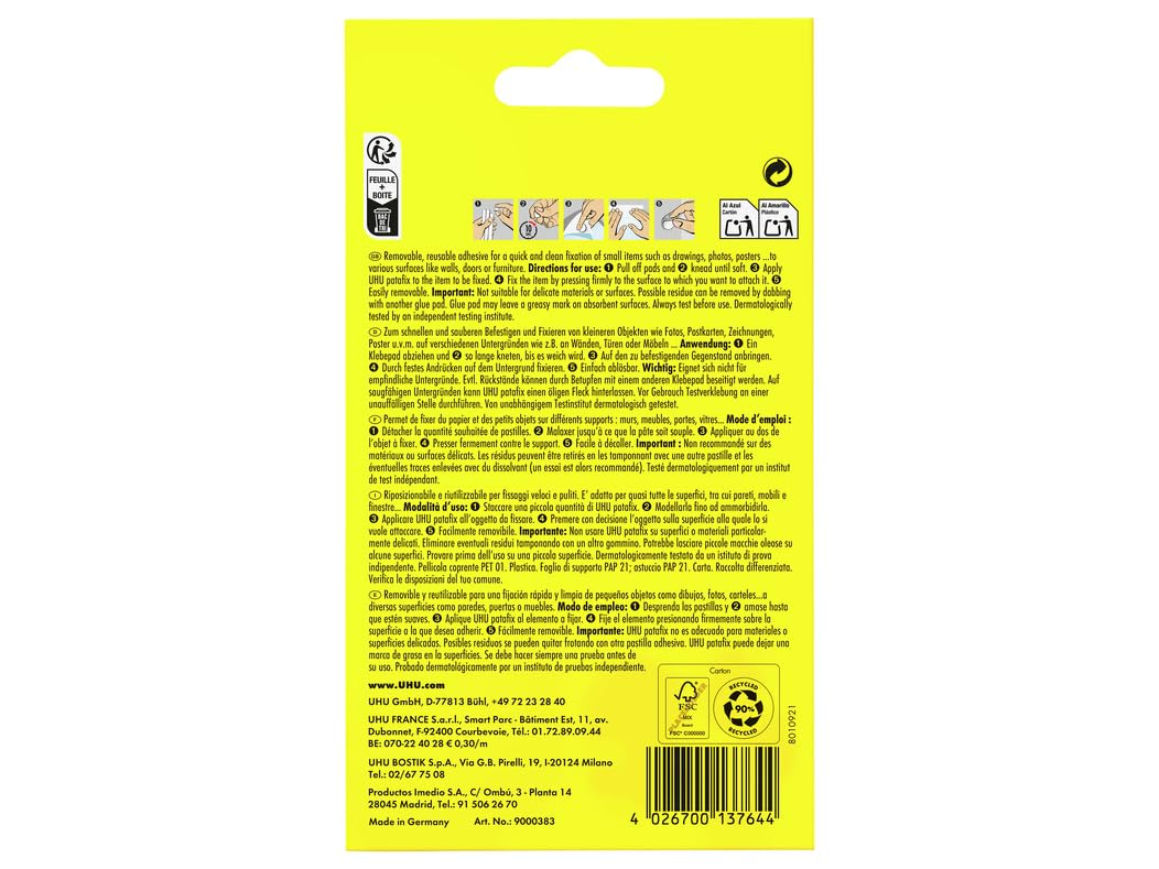Pastilles Adhésives Patafix Jaune 80 Pastilles - Uhu pas cher