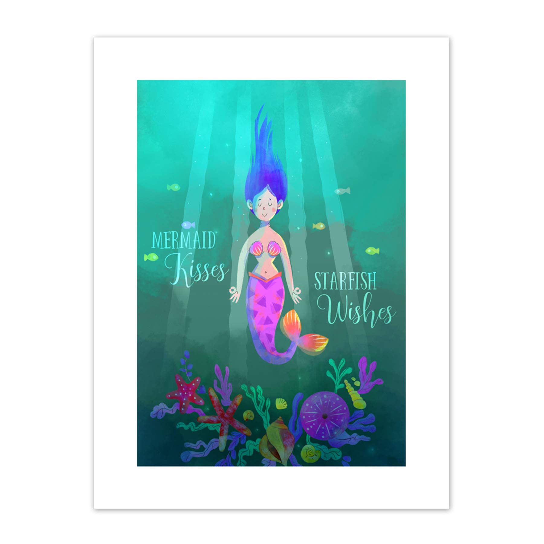 Wee Blue Coo Mermaid Kisses Starfish Wishes Canvas Wall Art Print