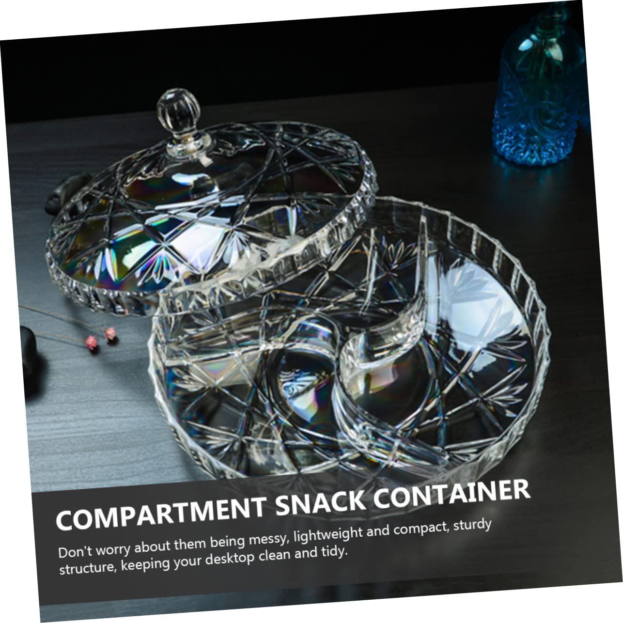 Estuche de Refrigerios Redondo de Acrílico con 3 Compartimentos y Tapa Resistente para Guardar Frutas Secas y Snacks en Fiestas Ocio