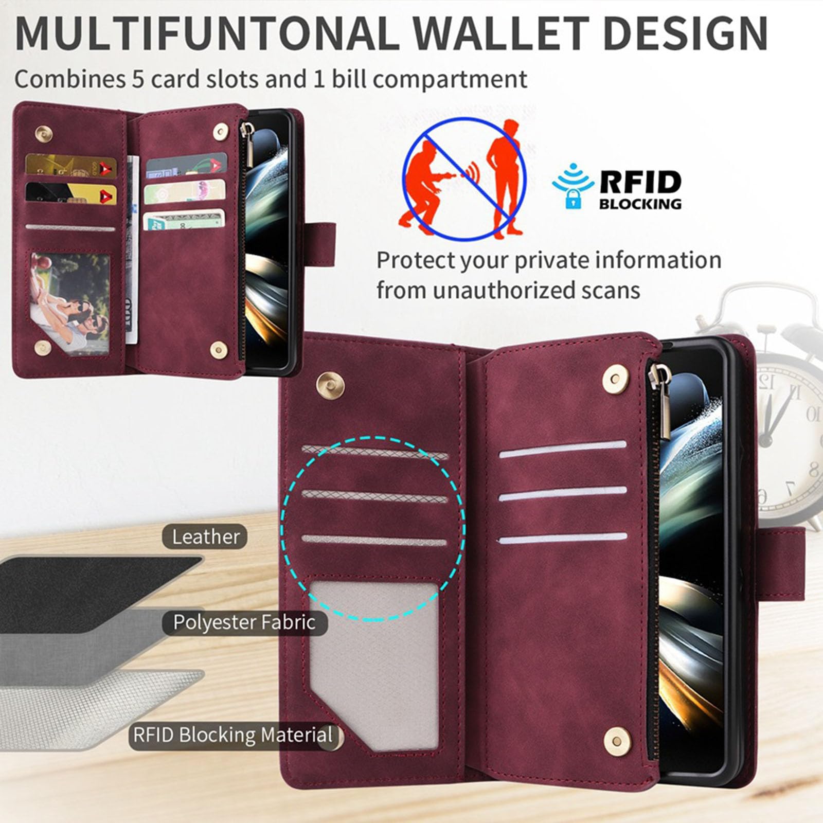 Custodia a portafoglio in pelle per Samsung Galaxy Z Fold 8 Ultra Marrone