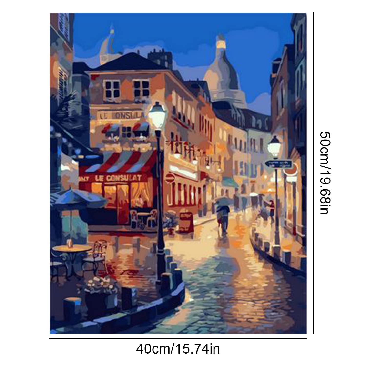 Kit De Pintura Por Números QENSPE – Lienzo 40x30cm De Ciudad Nocturna Estrellada, Incluye Pinceles Y Acrílicos