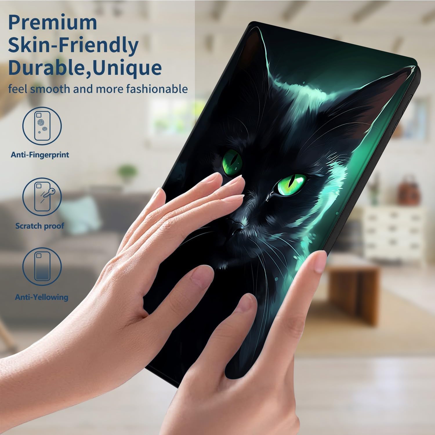 Case for All-New Amazon Kindle Fire HD 10 & 10 Plus Tablet (13th/11th Generation, 2023/2021 Release) 10.1" PU Leather Slim Adjustable Stand Smart Cover with Auto Sleep/Wake, Cool Black Cat