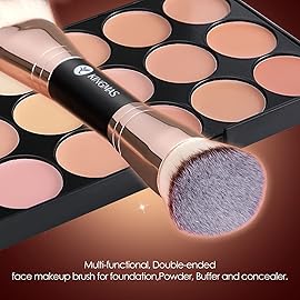 KINGMAS Foundation Brush, Premium Bronzer Makeup Brush, Double Ended Contour Brushes Flat & Angled Round Top for Blending Liquid Powder Concealer Cream Blush