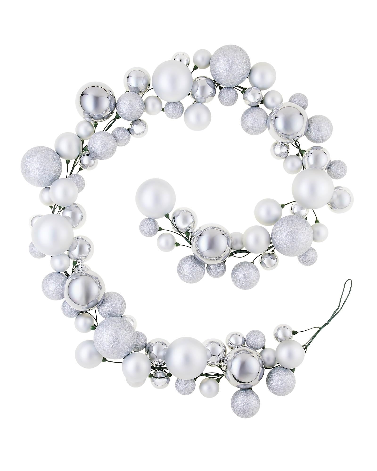 Silver Bauble Tree Garland – 9 ft Christmas Decoration with 84 Baubles in Mixed Finishes
