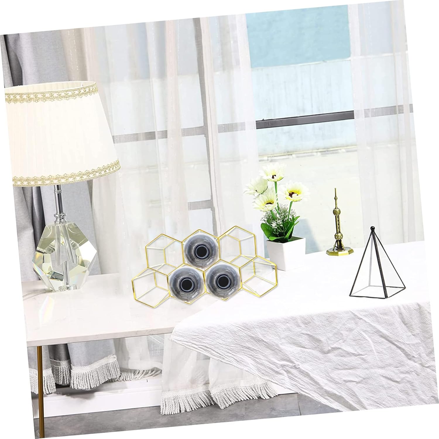 STOBAZA Honeycomb Wine Rack 7-Hole Freestanding Metal Wine Display Stand for Living Room Creative Circle Bottle Holder for Home Bar