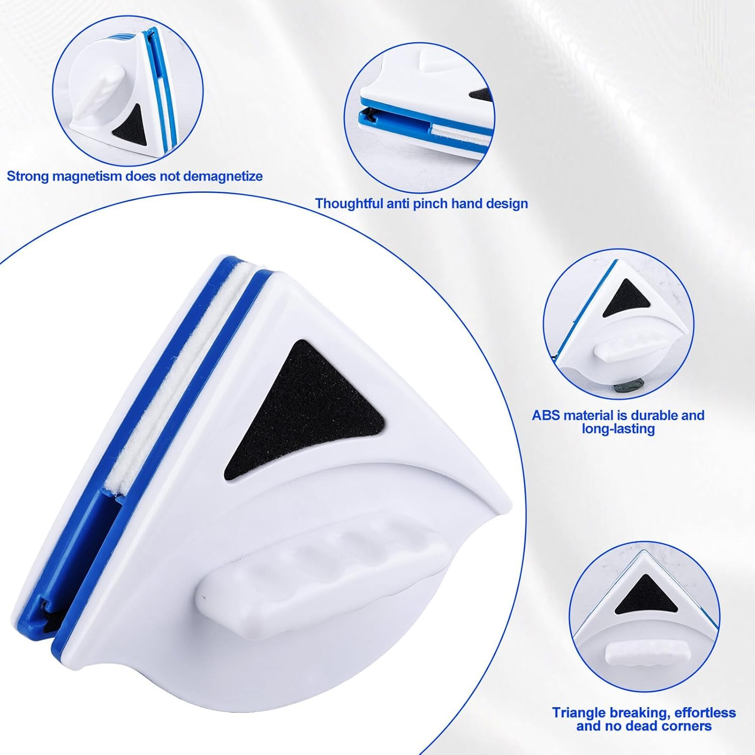 Nettoyeurs de vitres, Nettoyeur de vitres magnétique Balai à vitres double face Triangle Nettoyeur de vitres Outil de nettoyage pour vitres Double face avec ceinture de sécurité, Essuie-glace