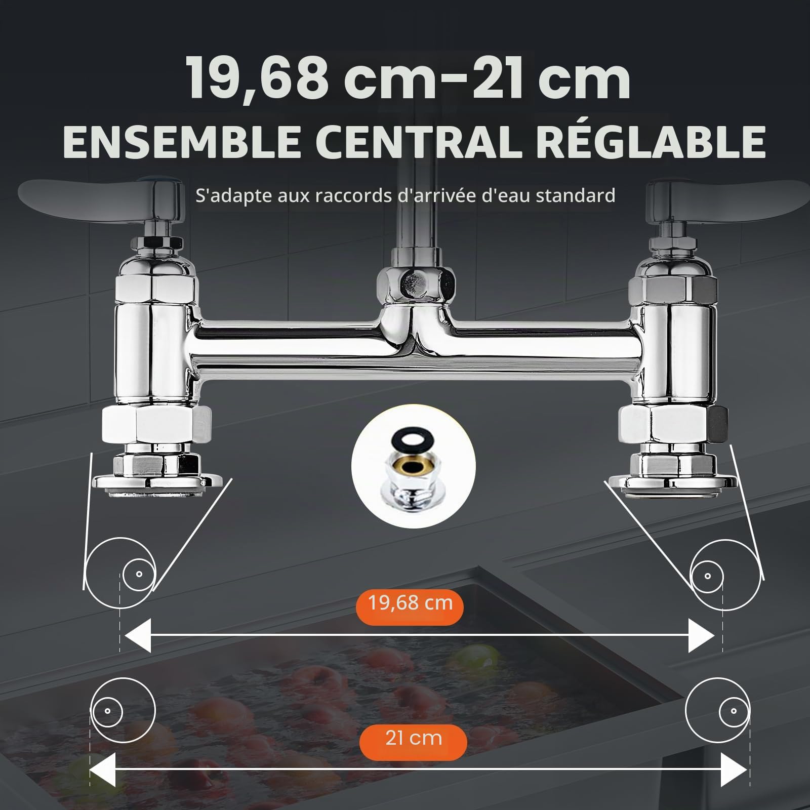 VEVOR Robinet de Cuisine Commercial avec Pulvérisateur de Pré-rinçage, Mitigeur avec Douchette Extractible, 1120 mm de Haut, Entraxe 203 mm, Bec Pivotant 305 mm, Montage sur Pont, pour Évier Rstaurant