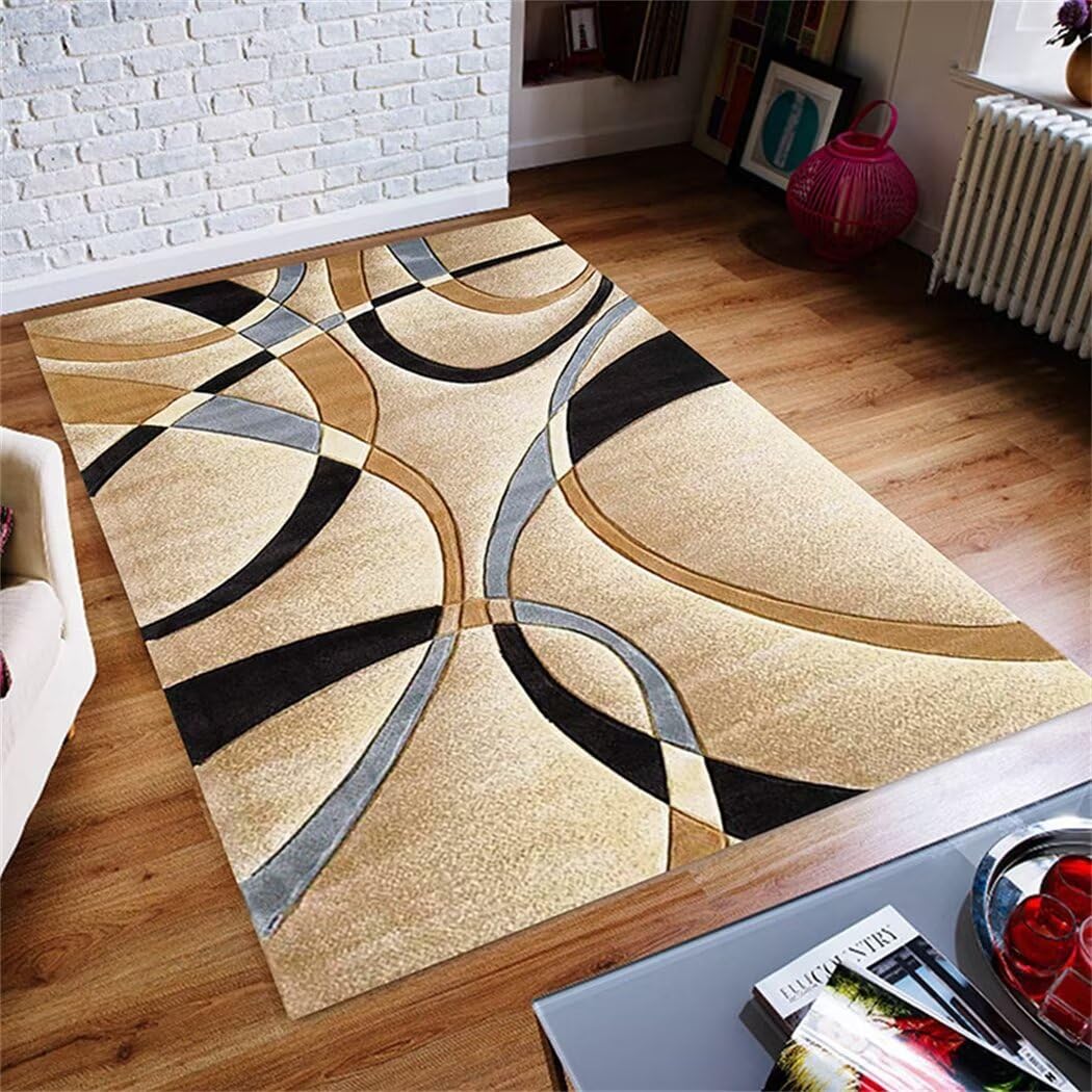 Tapis de chambre garçon géométrique noir pour grand salon convivial 120x160