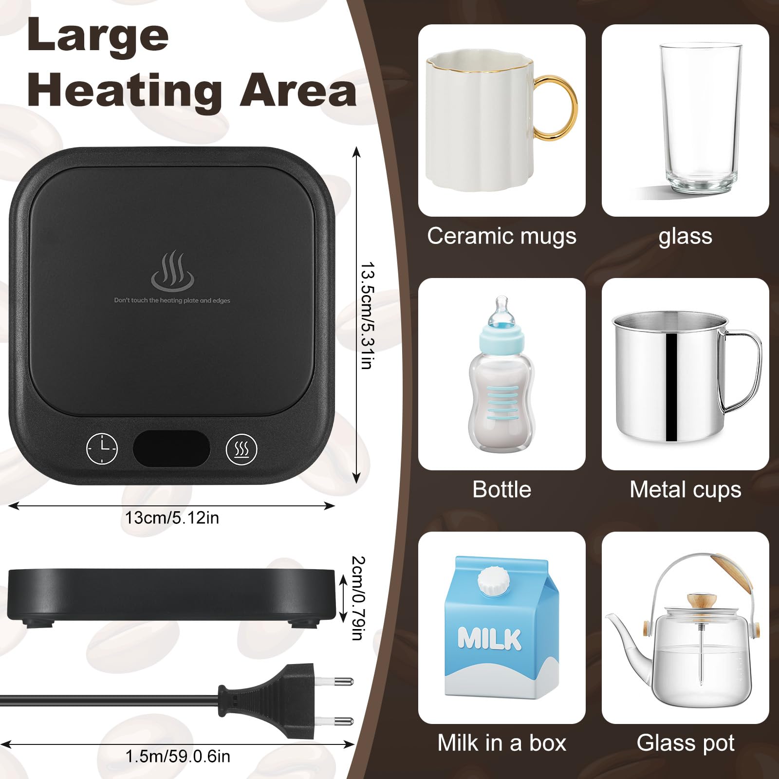 Calentador de Taza de Café con 4 Temperaturas, Apagado Automático 8h para Café, Cacao, Té