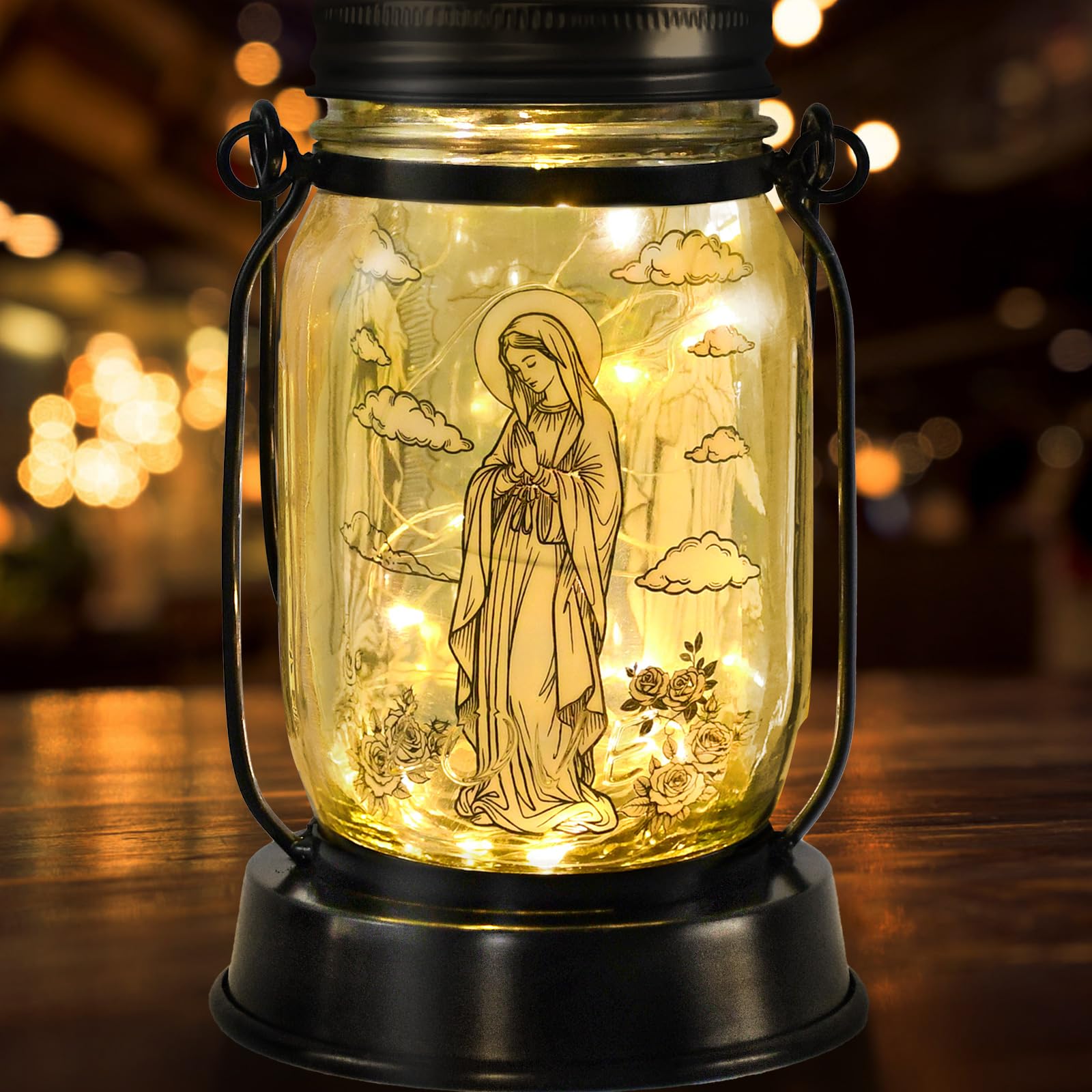 Virgin Mary Religious Gifts for Women/Men Virgin Mary Praying Solar Lantern Mom Birthday, Mothers Day, Christmas Gifts,Religious Solar Garden Decoration Outside for Yard, Patio,Backyard,Porch, Torches