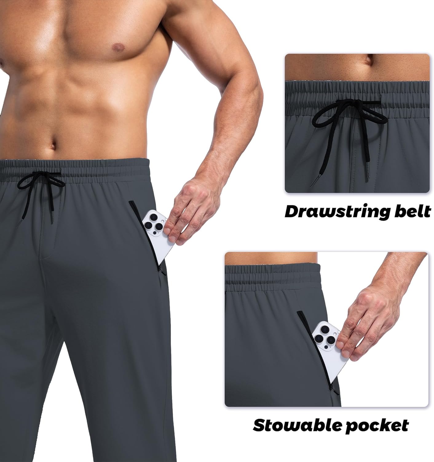 Men's Athletic Running Pants with Zipper Pockets, Suitable for Outdoor, Gym, Running and Training - Image 5