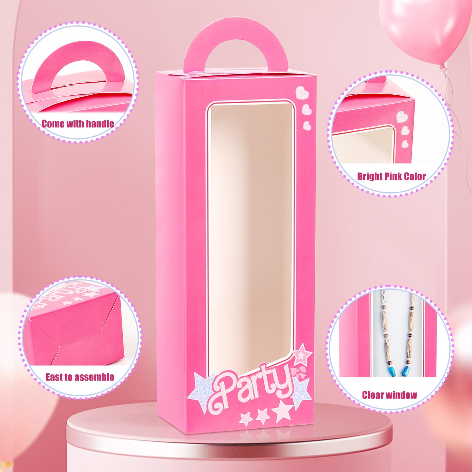 LSKZJR 18 Pack Party Boxes Pink Candy Boxes Gift Bags Party Favor Bags Goodie Bags Treat Bags Pink Doll Favor Box for Birthday