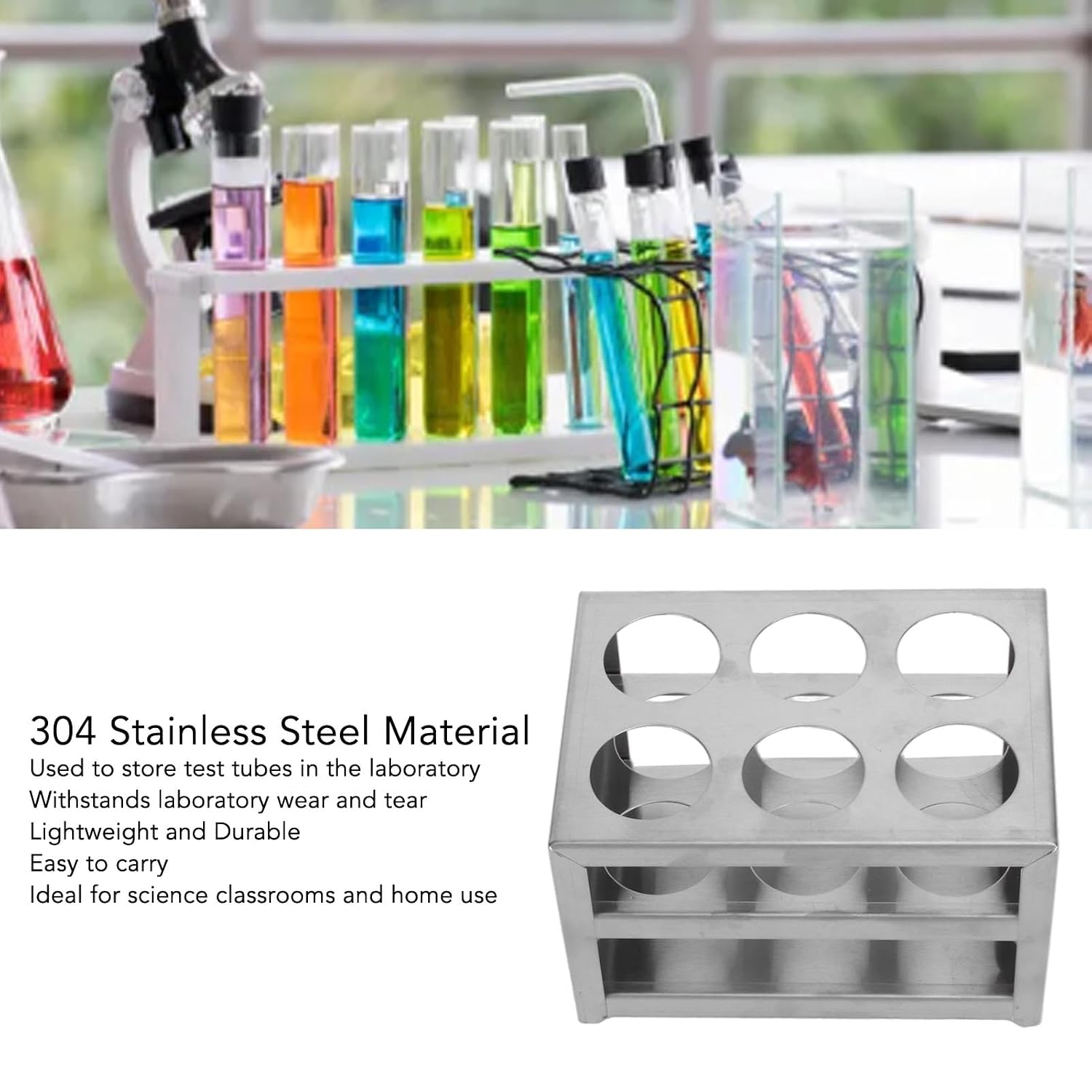Test Tube Holder, Stainless Steel 6 Hole 3 Layer Laboratory Stand Rack Tube Holder for 32mm Tubes