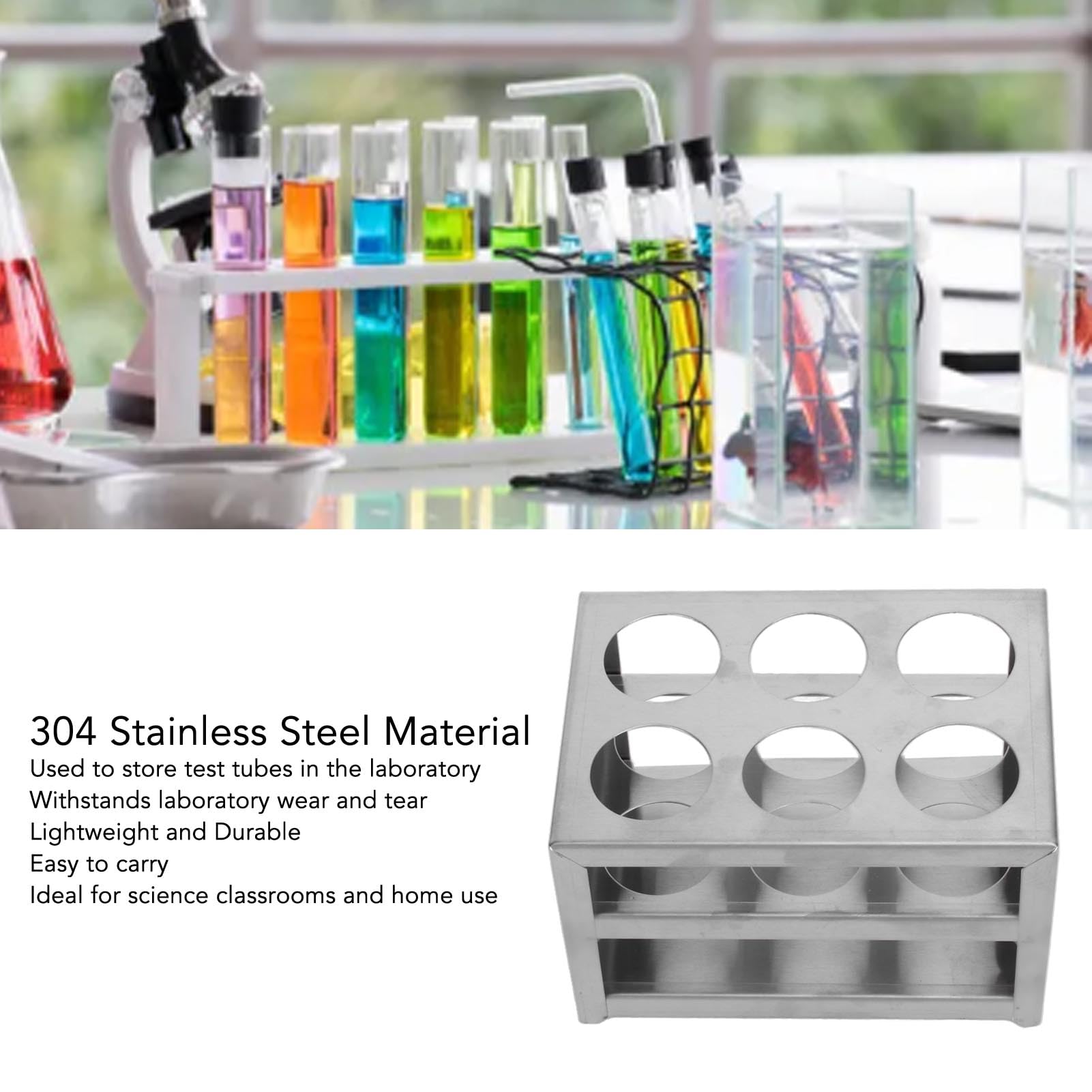 Test Tube Holder, Stainless Steel 6 Hole 3 Layer Laboratory Stand Rack Tube Holder for 32mm Tubes