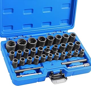 DISEN 33 PCS Bolt Extractor Kit Set, 1/4" & 3/8" Bolt and Nut Remover Set CR-MO Steel Extraction Socket Set with Storage Case Drive Lug Nut Removal Tool for Rusted, Damaged, Round Bolt Nuts Screws