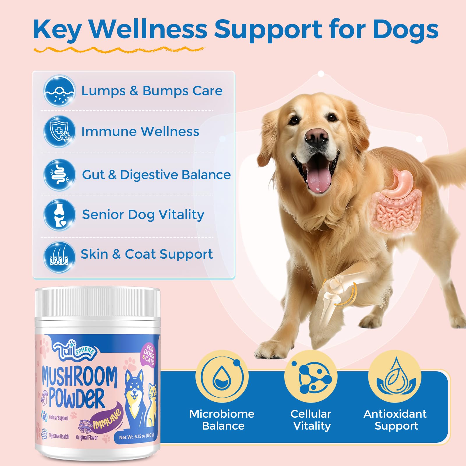 Turkey Tail Mushroom for Dogs & Cats, 14-in-1 Powder, Lumps & Bumps, 180g — Amazon image 4