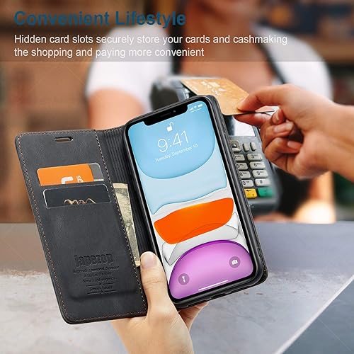 Miniatura 8 de japezop Funda compatible con iPhone 11, iPhone 11 con bloqueo RFID, soporte de tarjetero, funda de cuero con tapa para iPhone 11 de 6.1 pulgadas