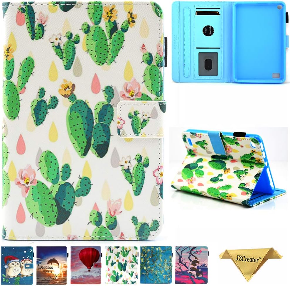 Folio Case for Kindle fire 7 Old Model, JZCreater Slim Leather Case Cover with Auto Wake/Sleep for Amazon Fire 7 Tablet (7inch Display 5th Generation 2015 & 7th Generation 2017), Cat