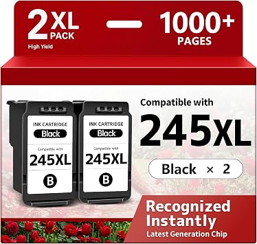 245XL Ink Cartridges for Canon PG-245XL Black, 2 Pack | High Yield, Compatible with Canon PIXMA MG2522 MX490 MX492 MG2500 TR4520 TS3322 TS3122 Printers