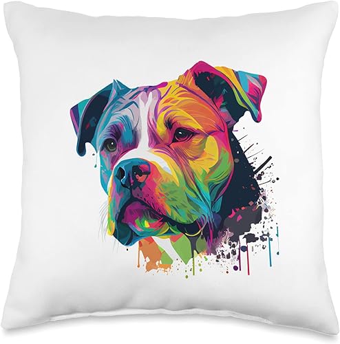 American Bulldog Lovers Colorful Bulldog American Bully Men Women Throw Pillow 16x16 Multicolor