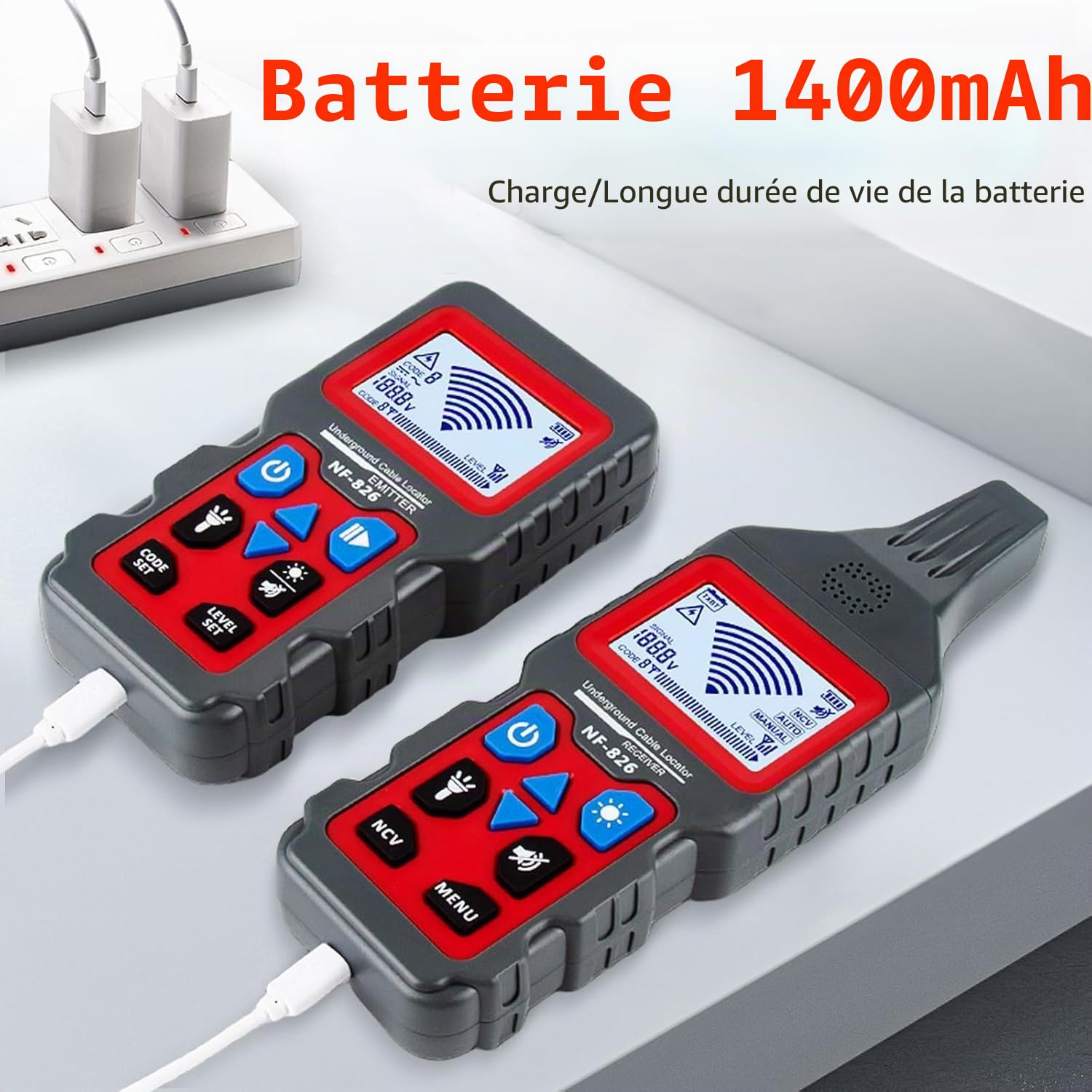 NOYAFA NF-826 units being charged via USB cables.