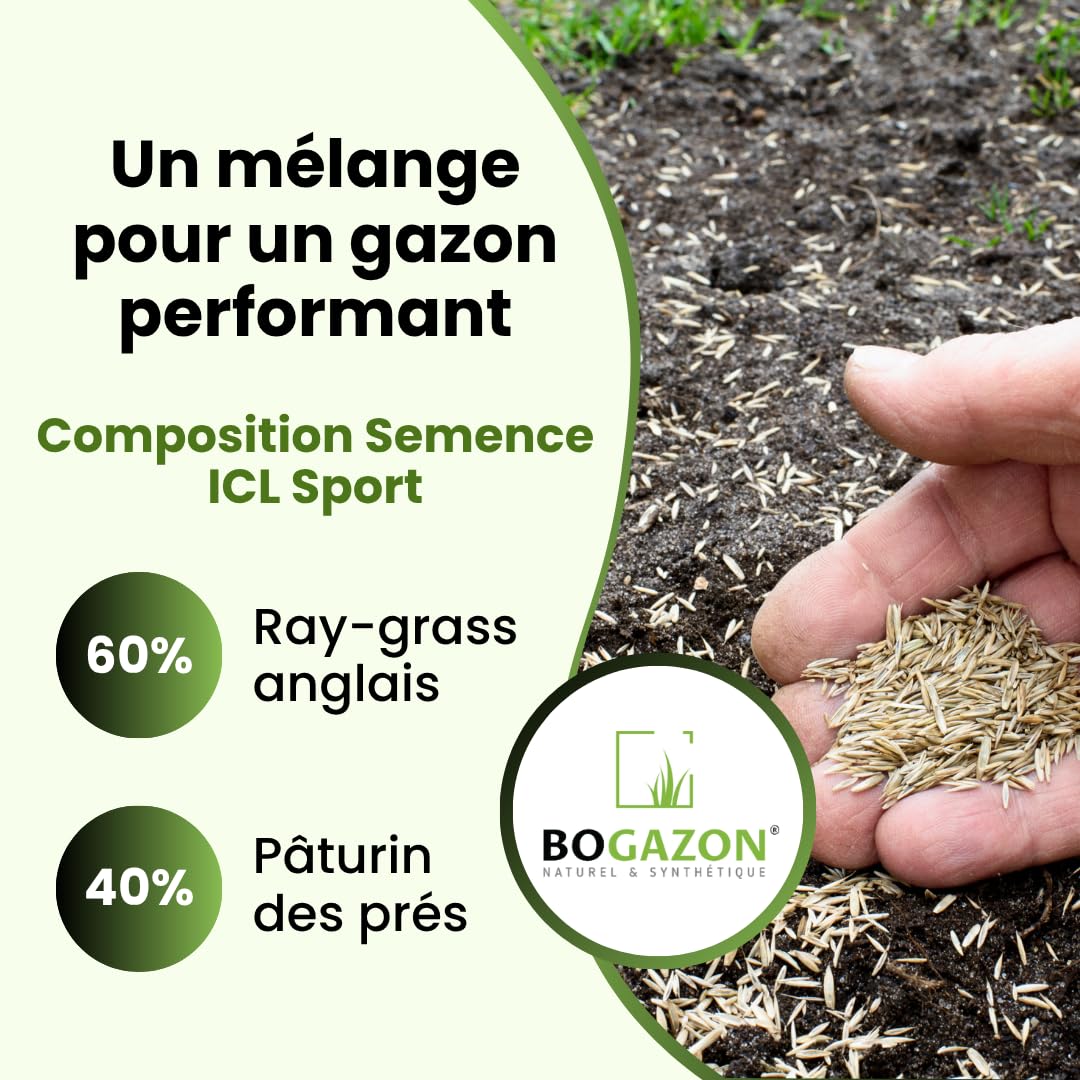 Gazon a semer ICL Sport 10 kg | Graines de Gazon Résistant Piétinement Terrain de Sport & Jardin | Semence Universel Dense et Uniforme