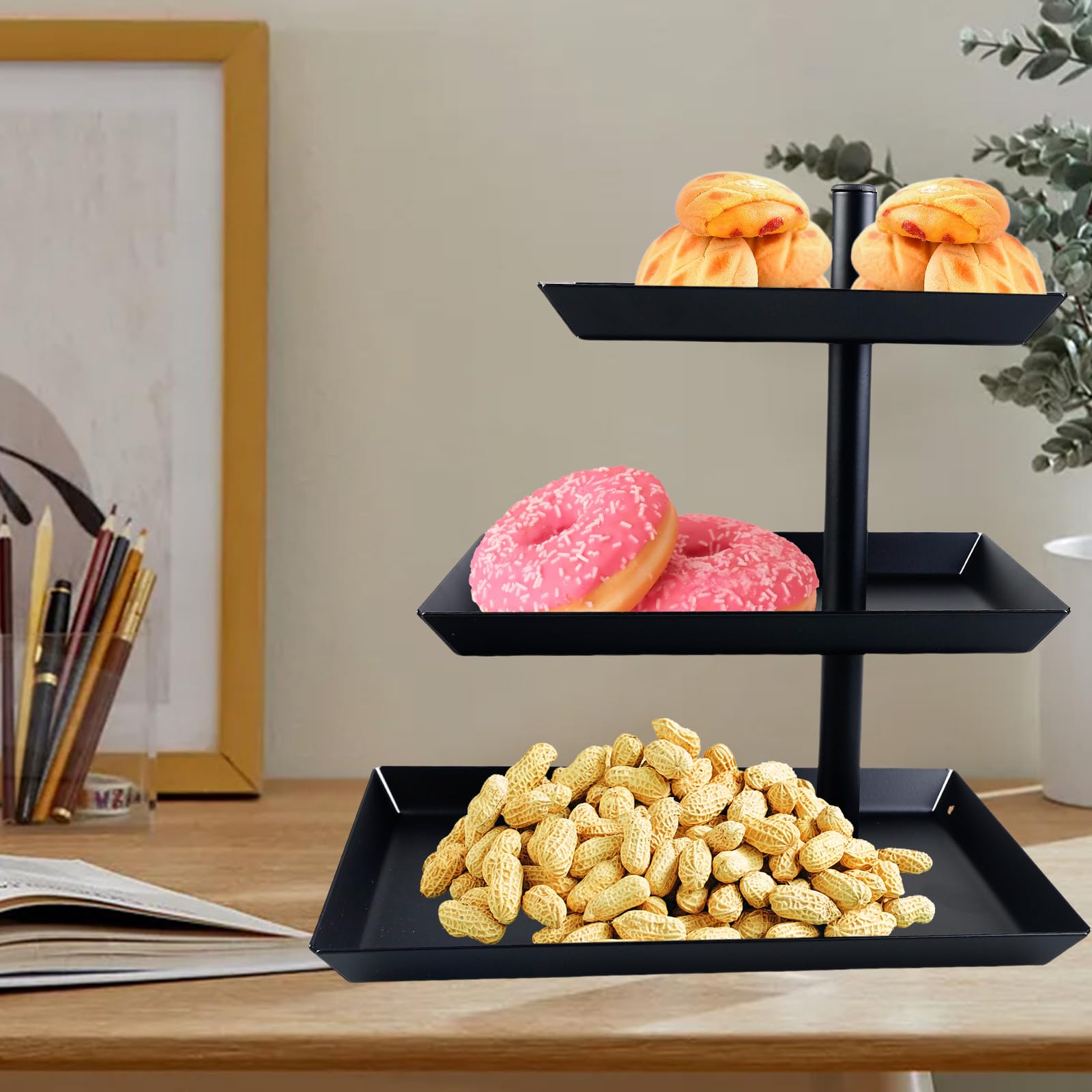 Alzata Per Frutta 3 Ripiani Girevole - In Acciaio Nero Per Dessert, Torte E Snack - Foto 6