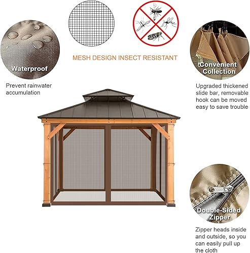 Miniatura 5 de SunCula Mosquitera de repuesto con cremallera para patio al aire libre, jardín y patio trasero (10 x 10 pies, marrón)