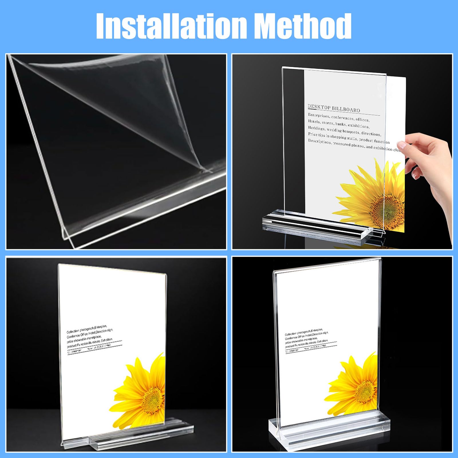 Soportes De Menú A6 De Acrílico - Pack 4 Piezas, Transparentes, Forma De T, Para Mesa De Restaurante U Oficina