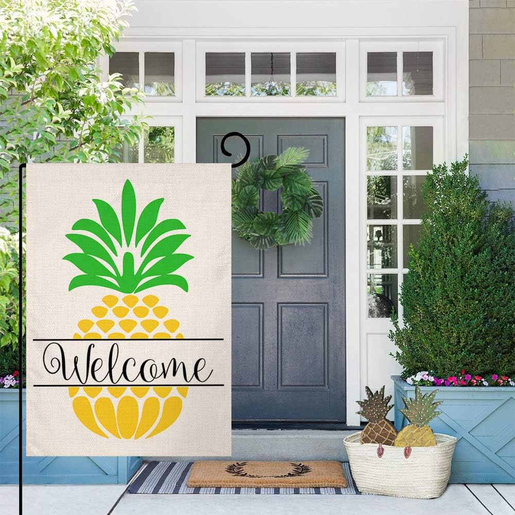 BLKWHT Pineapple Welcome Small Garden Flag Vertical Double Sided 12 x 18 Inch Outdoor Yard Decor