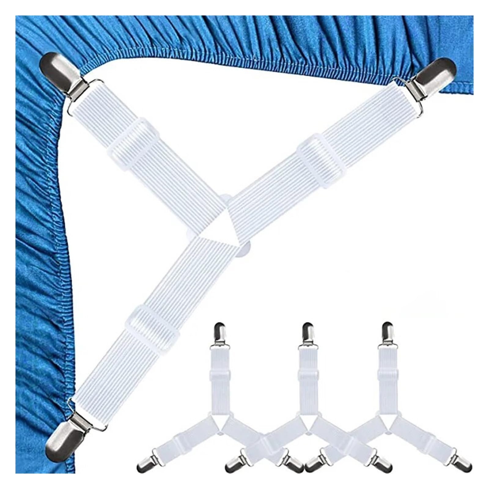 PFMSAAF bed sheet clips 4 Pcs Triangle Bed Sheet Holders Fitted Clips Adjustable Suspenders Mattress Gripper for Cover for bed(4pcs white)