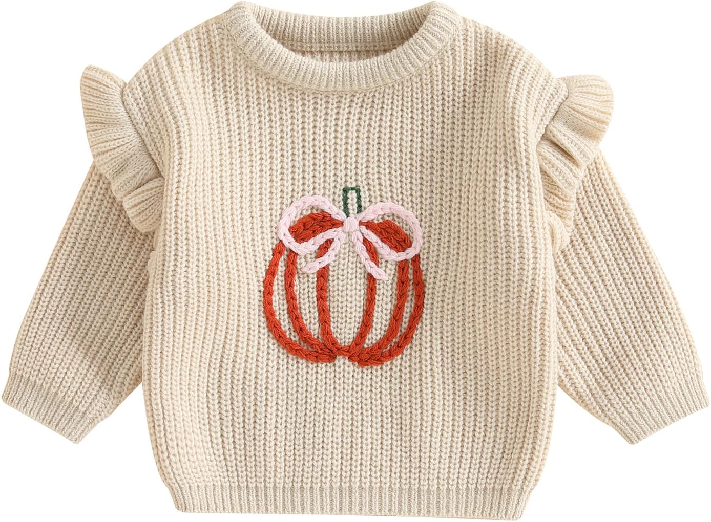 Toddler Baby Girl Halloween Sweater Pumpkin Bow Embroidery Warm Pullover Sweatshirt Knitwear Fall Winter Clothes