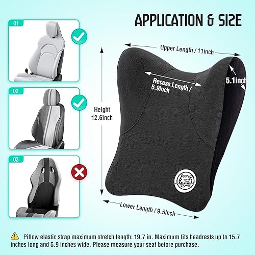 Miniatura 2 de Almohada para el cuello del automóvil para asiento de conducción, almohada de espuma viscoelástica suave para reposacabezas con correa ajustable y