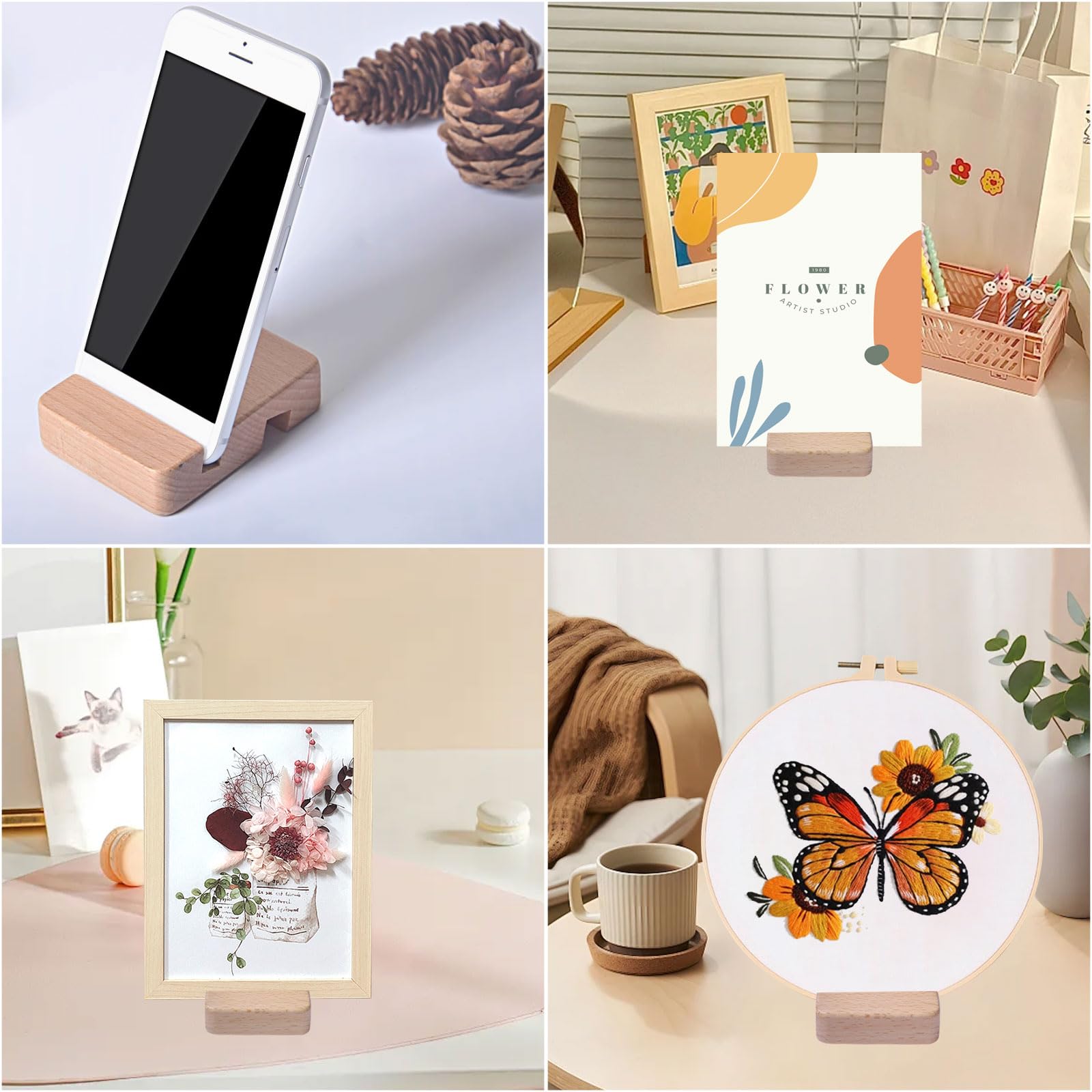 FREEBLOSS 15 pz telaio da ricamo in legno supporto per ricamo cerchio espositore per telefono cellulare per scrivania ricamo punto croce supporto per telefono cellulare
