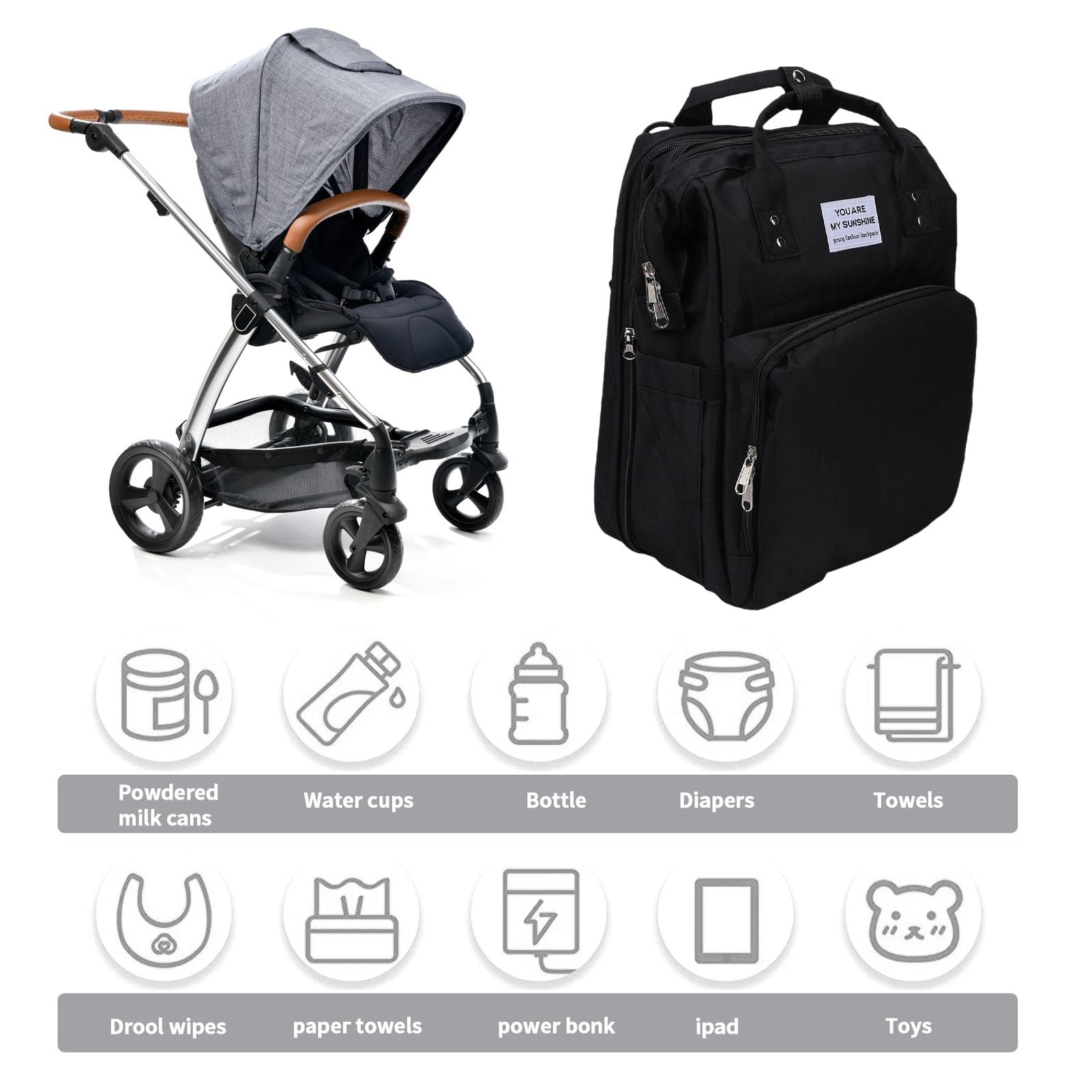 Luocute Zaino per Pannolini per Neonati, Borsa per maternità da Viaggio di Grande capacità con Porta di Ricarica USB e Tasca per Biberon Isolata, Zaino per Pannolini per Neonati per Viaggi