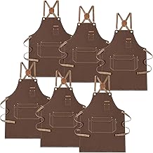 Genixart Men's Apron with Pockets -Canvas Apron for Bartender, Barista -Cotton Work Aprons for Garden BBQ, Workshop, Restaurant Server