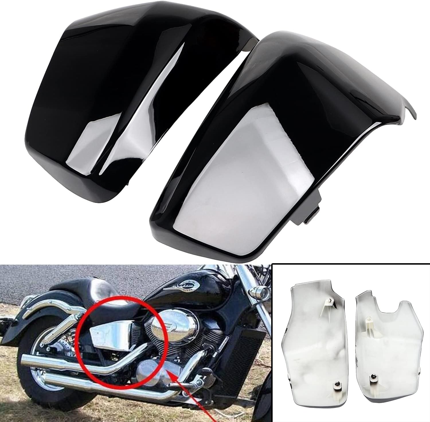 Gloss/Vivid Black Motorcycle Fairing Battery Side Cover Panels for Honda Shadow Spirit 750 VT750 2004-2013, Shadow Aero VT400 2004-2011