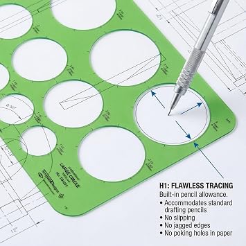ALVIN, TD1201, Large Circles Guide Template, Drawing and Drafting Tool for Artists, Architects, Design and Drafting, 1.5 to 3.5 Scale