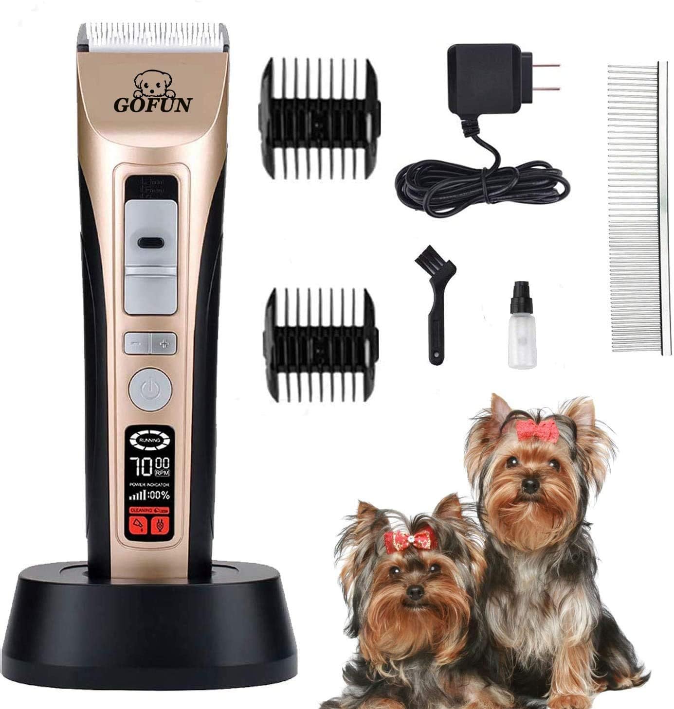 GOFUN Pet Grooming Clippers - 5 Speed Cordless Low Noise Dog Shavers Clippers Powerful Dog Trimmer Rechargeable Pet Dog Hair Clippers…