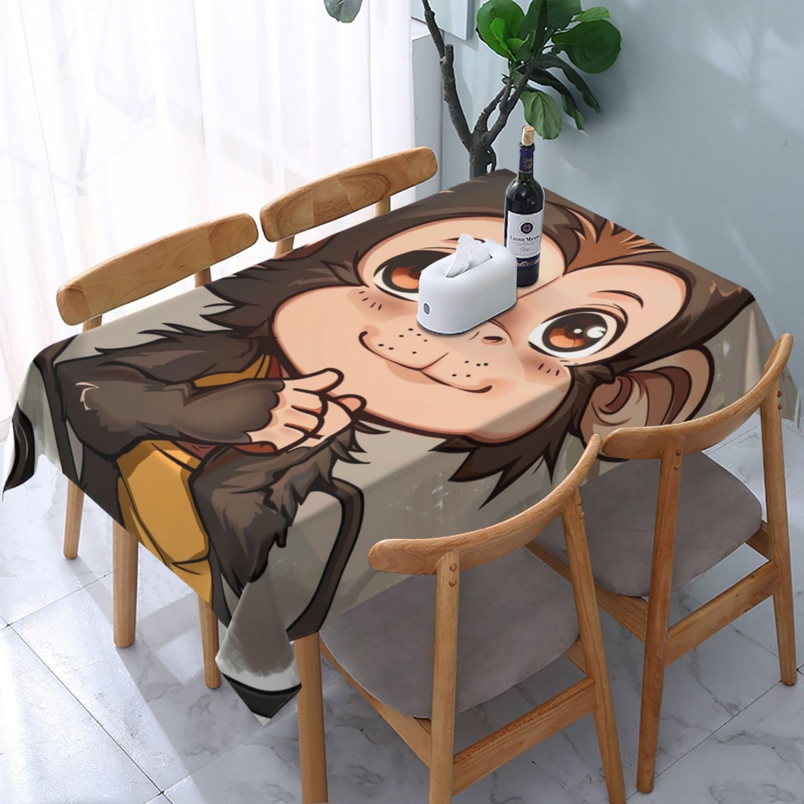 WPKJU Monkey Art Printed Tablecloth Water Resistant Table Cover Washable Rectangle Table Cloth for Tables 54x72 in