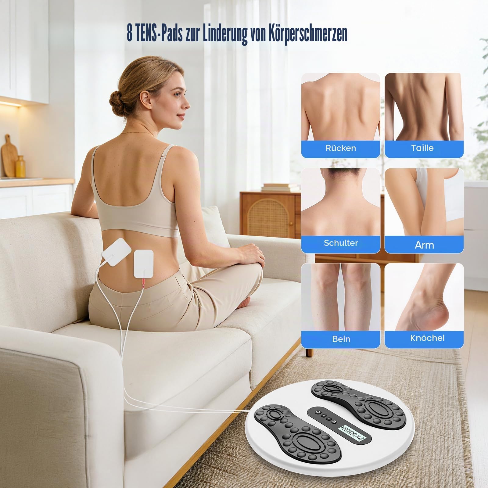 EMS TENS Fußmassagegerät mit 12 Modi & 20 Stufen, Tragbarer Elektrischer Massager für Füße und Ganzen Körper mit 8 Elektrodenpads, Typ-C Ladung, 10h Akku, Geschenk für sich selbst oder Ihre Lieben