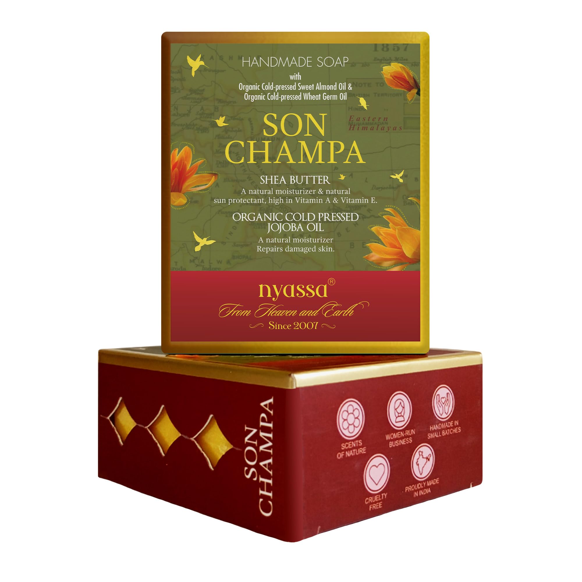 Nyassa Luxurious Son Champa Handmade Natural Bathing Soap | Shea Butter & Jojoba Oil | Floral Fragrance | All Skin Type 150gm